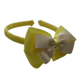 School Woven Double Cherish Bow Headband School Uniform Headband Hair Accessories Pinkberry Kisses Lemon Yellow Cream