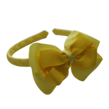 School Woven Double Cherish Bow Headband School Uniform Headband Hair Accessories Pinkberry Kisses Lemon Yellow Daffodil Yellow