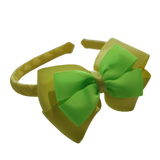 School Woven Double Cherish Bow Headband School Uniform Headband Hair Accessories Pinkberry Kisses Lemon Yellow Key Lime