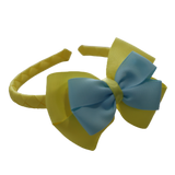School Woven Double Cherish Bow Headband School Uniform Headband Hair Accessories Pinkberry Kisses Lemon Yellow Light Blue 