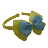 School Woven Double Cherish Bow Headband School Uniform Headband Hair Accessories Pinkberry Kisses Lemon Yellow Light Blue