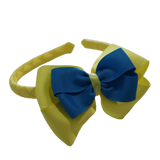 School Woven Double Cherish Bow Headband School Uniform Headband Hair Accessories Pinkberry Kisses Lemon Yellow Methyl Blue 