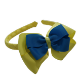 School Woven Double Cherish Bow Headband School Uniform Headband Hair Accessories Pinkberry Kisses Lemon Yellow Methyl Blue