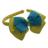 School Woven Double Cherish Bow Headband School Uniform Headband Hair Accessories Pinkberry Kisses Lemon Yellow Misty Turquoise