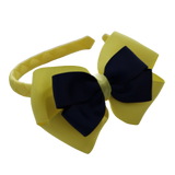 School Woven Double Cherish Bow Headband School Uniform Headband Hair Accessories Pinkberry Kisses Lemon Yellow Navy Blue 