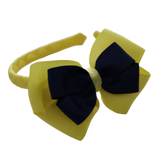 School Woven Double Cherish Bow Headband School Uniform Headband Hair Accessories Pinkberry Kisses Lemon Yellow Navy Blue