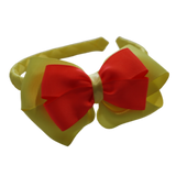 School Woven Double Cherish Bow Headband School Uniform Headband Hair Accessories Pinkberry Kisses Lemon Yellow Neon orange