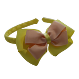 School Woven Double Cherish Bow Headband School Uniform Headband Hair Accessories Pinkberry Kisses Lemon Yellow Peach 