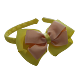 School Woven Double Cherish Bow Headband School Uniform Headband Hair Accessories Pinkberry Kisses Lemon Yellow Peach