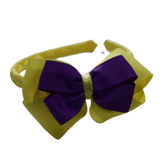 School Woven Double Cherish Bow Headband School Uniform Headband Hair Accessories Pinkberry Kisses Lemon Yellow Purple