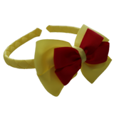 School Woven Double Cherish Bow Headband School Uniform Headband Hair Accessories Pinkberry Kisses Lemon Yellow Red