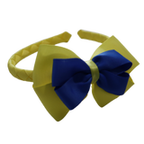 School Woven Double Cherish Bow Headband School Uniform Headband Hair Accessories Pinkberry Kisses Lemon Yellow  Royal Blue