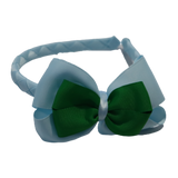 School Woven Double Cherish Bow Headband School Uniform Headband Hair Accessories Pinkberry Kisses Light Blue Emerald Green