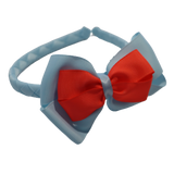 School Woven Double Cherish Bow Headband School Uniform Headband Hair Accessories Pinkberry Kisses Light Blue Neon Orange