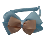 School Woven Double Cherish Bow Headband School Uniform Headband Hair Accessories Pinkberry Kisses Light Blue Peach 