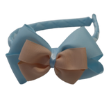 School Woven Double Cherish Bow Headband School Uniform Headband Hair Accessories Pinkberry Kisses Light Blue Peach