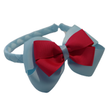 School Woven Double Cherish Bow Headband School Uniform Headband Hair Accessories Pinkberry Kisses Light Blue Shocking Pink