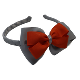 School Woven Double Cherish Bow Headband School Uniform Headband Hair Accessories Pinkberry Kisses Light Grey autumn orange