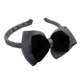 School Woven Double Cherish Bow Headband School Uniform Headband Hair Accessories Pinkberry Kisses Light Grey black