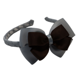 School Woven Double Cherish Bow Headband School Uniform Headband Hair Accessories Pinkberry Kisses Light Grey brown