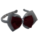 School Woven Double Cherish Bow Headband School Uniform Headband Hair Accessories Pinkberry Kisses Light Grey Burgundy