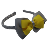 School Woven Double Cherish Bow Headband School Uniform Headband Hair Accessories Pinkberry Kisses Light Grey Daffodil Yellow
