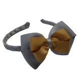 School Woven Double Cherish Bow Headband School Uniform Headband Hair Accessories Pinkberry Kisses Light Grey gold