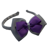 School Woven Double Cherish Bow Headband School Uniform Headband Hair Accessories Pinkberry Kisses Light Grey purple