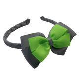 School Woven Double Cherish Bow Headband School Uniform Headband Hair Accessories Pinkberry Kisses Light Grey key lime