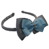 School Woven Double Cherish Bow Headband School Uniform Headband Hair Accessories Pinkberry Kisses Light Grey Light Blue