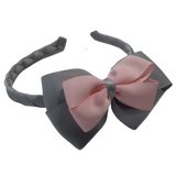 School Woven Double Cherish Bow Headband School Uniform Headband Hair Accessories Pinkberry Kisses Light Grey Light Pink