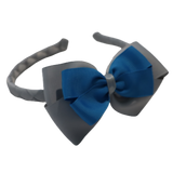 School Woven Double Cherish Bow Headband School Uniform Headband Hair Accessories Pinkberry Kisses Light Grey methyl Blue
