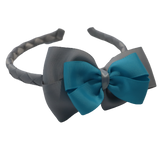 School Woven Double Cherish Bow Headband School Uniform Headband Hair Accessories Pinkberry Kisses Light Grey misty turquoise