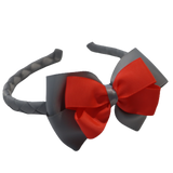 School Woven Double Cherish Bow Headband School Uniform Headband Hair Accessories Pinkberry Kisses Light Grey Neon Orange