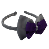 School Woven Double Cherish Bow Headband School Uniform Headband Hair Accessories Pinkberry Kisses Light Grey Purple