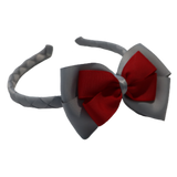 School Woven Double Cherish Bow Headband School Uniform Headband Hair Accessories Pinkberry Kisses Light Grey Red