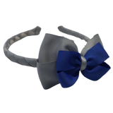School Woven Double Cherish Bow Headband School Uniform Headband Hair Accessories Pinkberry Kisses Light Grey Royal Blue