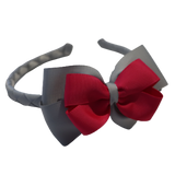 School Woven Double Cherish Bow Headband School Uniform Headband Hair Accessories Pinkberry Kisses Light Grey  shocking Pink