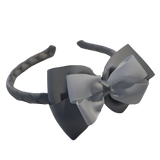 School Woven Double Cherish Bow Headband School Uniform Headband Hair Accessories Pinkberry Kisses Light Grey White