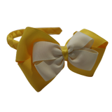 School Woven Double Cherish Bow Headband School Uniform Headband Hair Accessories Pinkberry Kisses Maize Yellow Cream