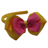 School Woven Double Cherish Bow Headband School Uniform Headband Hair Accessories Pinkberry Kisses Maize Yellow Hot Pink