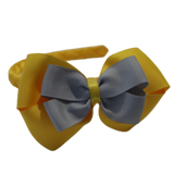 School Woven Double Cherish Bow Headband School Uniform Headband Hair Accessories Pinkberry Kisses Maize Yellow Light Grey