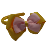 School Woven Double Cherish Bow Headband School Uniform Headband Hair Accessories Pinkberry Kisses Maize Yellow Light Pink