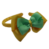 School Woven Double Cherish Bow Headband School Uniform Headband Hair Accessories Pinkberry Kisses Maize Yellow Mint Green