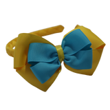 School Woven Double Cherish Bow Headband School Uniform Headband Hair Accessories Pinkberry Kisses Maize Yellow Misty Turquoise