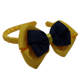 School Woven Double Cherish Bow Headband School Uniform Headband Hair Accessories Pinkberry Kisses Maize Yellow Navy Blue 