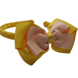 School Woven Double Cherish Bow Headband School Uniform Headband Hair Accessories Pinkberry Kisses Maize Yellow Peach 