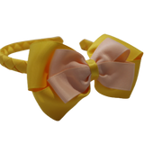 School Woven Double Cherish Bow Headband School Uniform Headband Hair Accessories Pinkberry Kisses Maize Yellow Peach