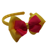 School Woven Double Cherish Bow Headband School Uniform Headband Hair Accessories Pinkberry Kisses Maize Yellow Shocking pink