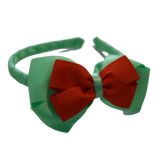 School Woven Double Cherish Bow Headband School Uniform Headband Hair Accessories Pinkberry Kisses Mint Green Autumn Orange